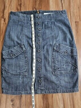 Level 99 Denim Button-Front Cargo Pocket Skirt - Blue Size 30